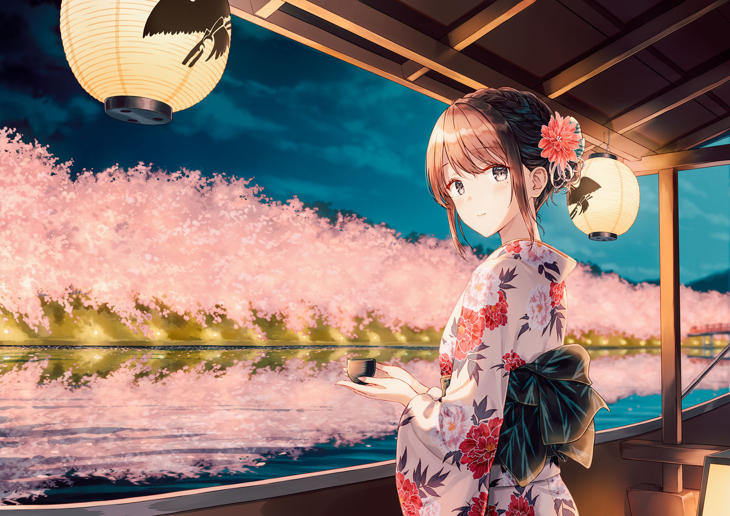 Hitenの絵画作品　タイトルは、桜色舟遊
