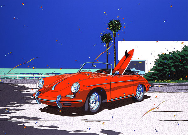 鈴木英人の絵画作品　タイトルは、PORSCHE-356B-ROADSTER-1988年