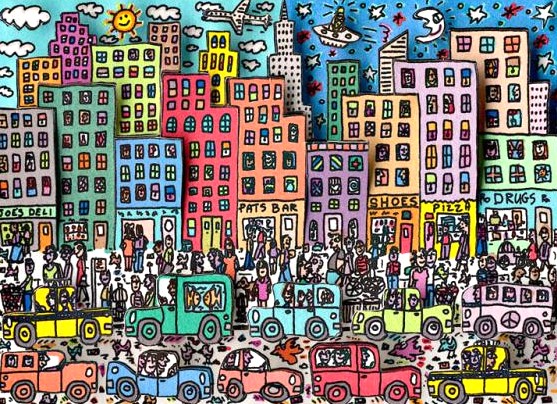 チャールズ・ファジーノの絵画作品　タイトルは、A BLOCK IN BROOKLYN