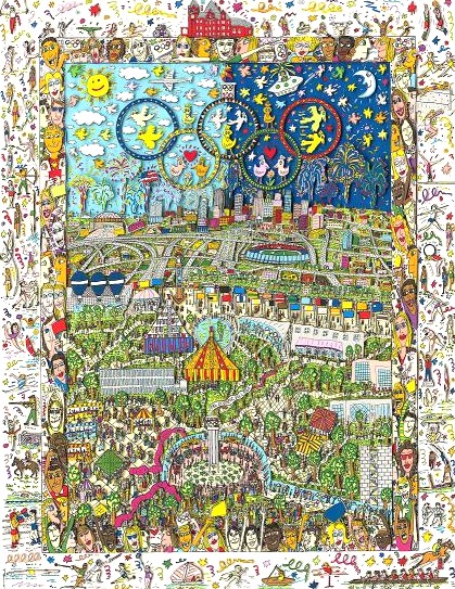 チャールズ・ファジーノの絵画作品　タイトルは、A VILLAGE FOR THE WORLD (OLYMPIC PRINT)