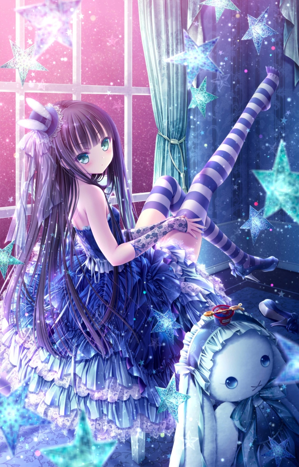 てぃんくるの絵画作品　タイトルは、blu-cielo. ～notte-ciliegia～