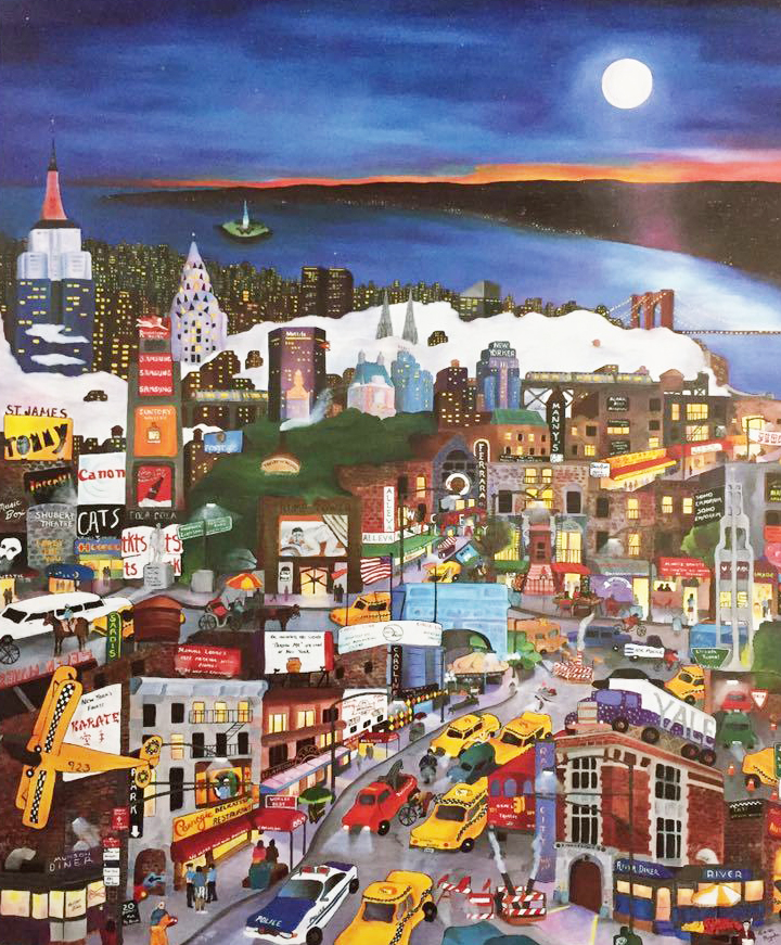 リネア・パーゴラの絵画作品　タイトルは、Moonlight Over MANHATTAN