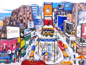 リネア・パーゴラの絵画作品　タイトルは、NY タイムズスクエア