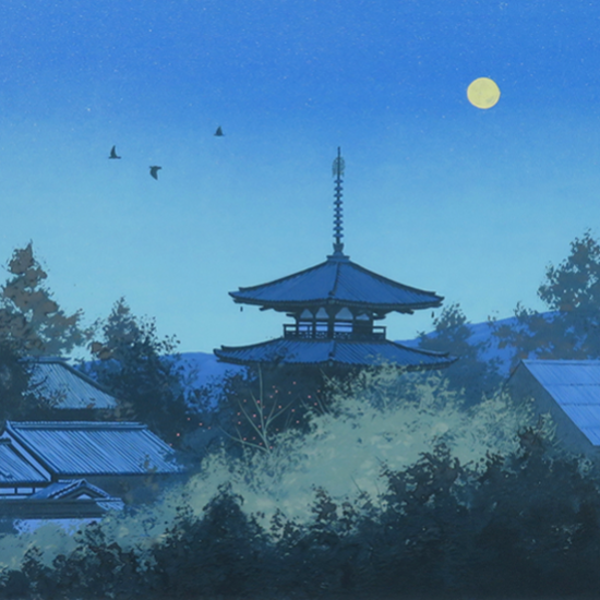 千住博の絵画作品　タイトルは、満月法輪寺