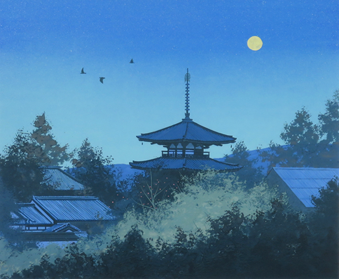 千住博の絵画作品　タイトルは、満月法輪寺