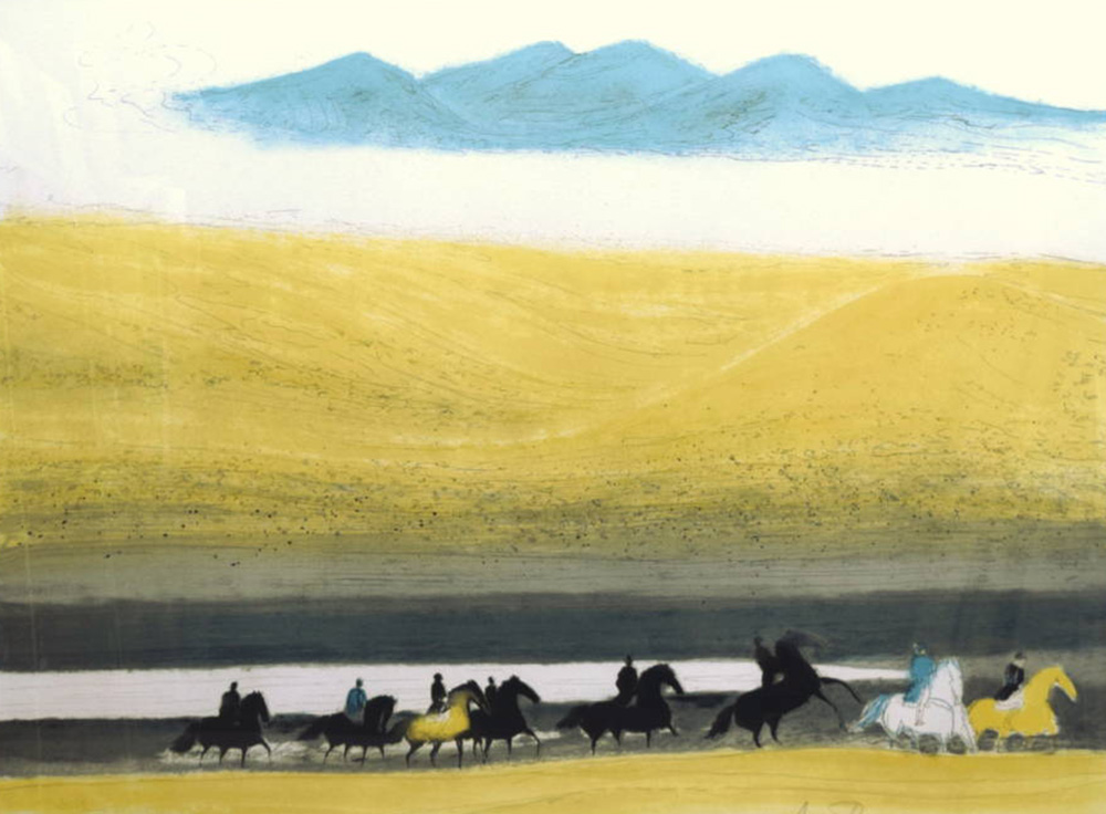 アンドレ・ブラジリエの絵画作品　タイトルは、阿蘇を駆ける馬