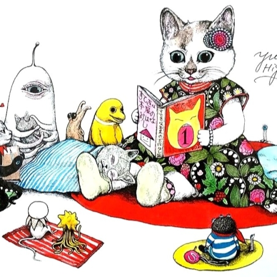 ヒグチユウコの絵画作品　タイトルは、おねえさんのよみきかせ