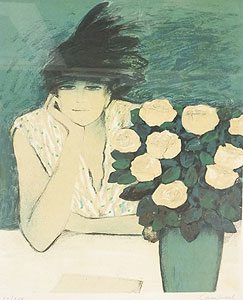 ジャン・ピエール・カシニョールの絵画作品　タイトルは、花瓶を持つダイアン