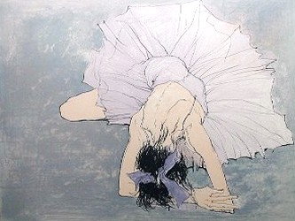 ジャン・ジャンセンの絵画作品　タイトルは、紫のリボンのバレリーナ