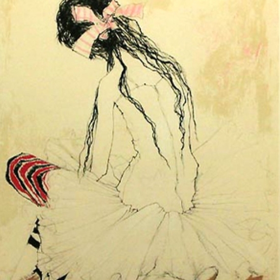 ジャン・ジャンセンの絵画作品　タイトルは、ピンクのリボンのバレリーナ1991
