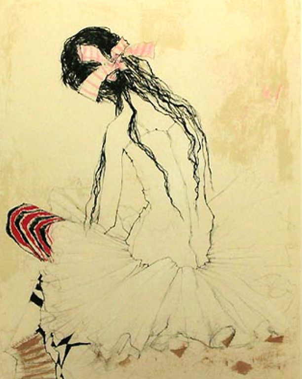 ジャン・ジャンセンの絵画作品　タイトルは、ピンクのリボンのバレリーナ1991