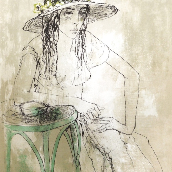 ジャン・ジャンセンの絵画作品　タイトルは、椅子に肘をつく娘1979