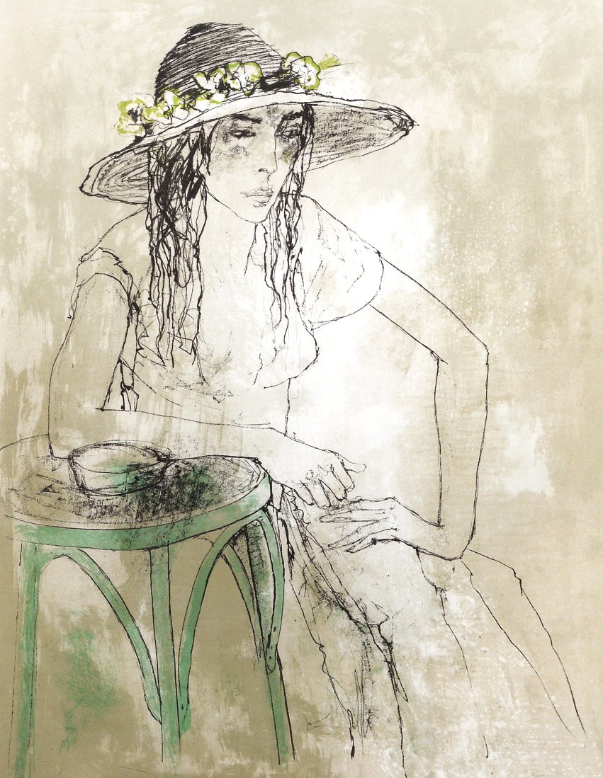 ジャン・ジャンセンの絵画作品　タイトルは、椅子に肘をつく娘1979