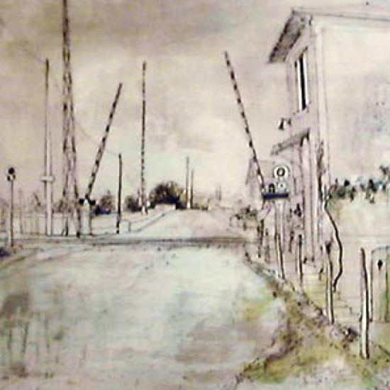 ジャン・ジャンセンの絵画作品　タイトルは、 風景（踏切）