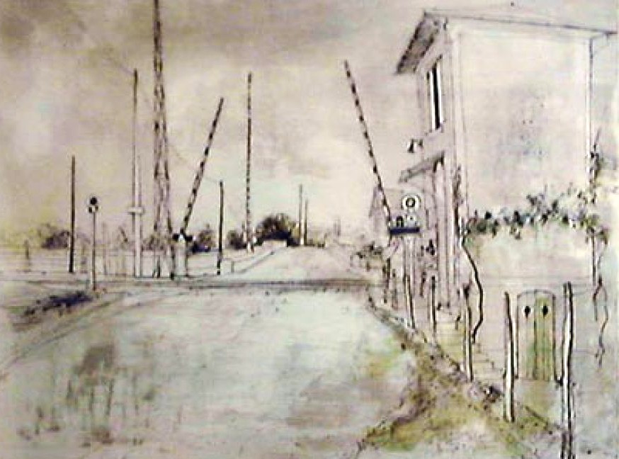 ジャン・ジャンセンの絵画作品　タイトルは、 風景（踏切）
