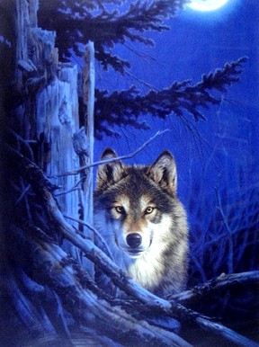 ジョウ・ナイトウの絵画作品　タイトルは、 蒼い月