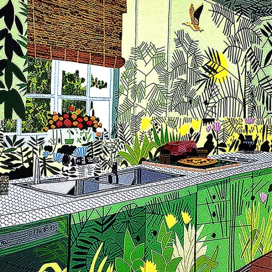ジョナス・ウッドの絵画作品　タイトルは、インテリアと風景 Interiors and Landscaprs
