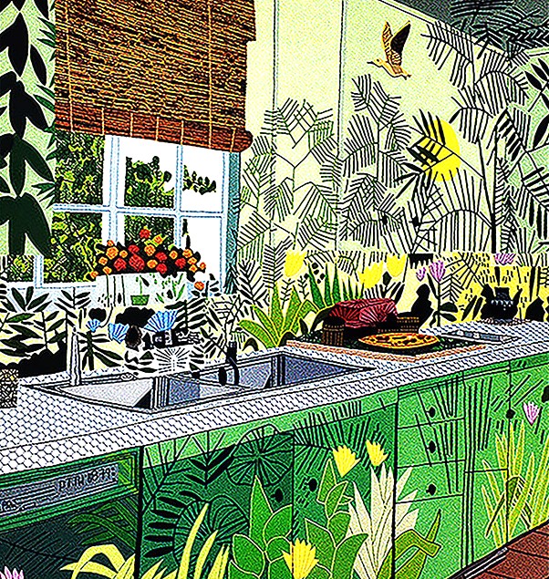 ジョナス・ウッドの絵画作品　タイトルは、インテリアと風景 Interiors and Landscaprs