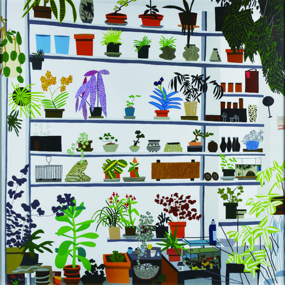 ジョナス・ウッドの絵画作品　タイトルは、Large Shelf Still Life