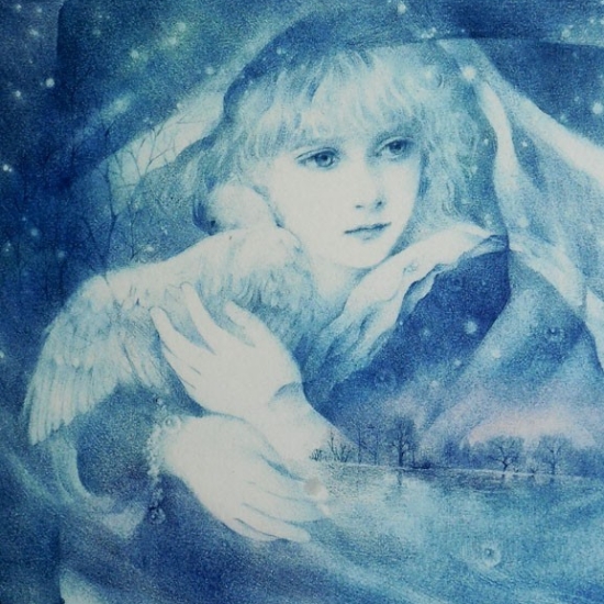 きたのじゅんこの絵画作品　タイトルは、朝に向かう闇