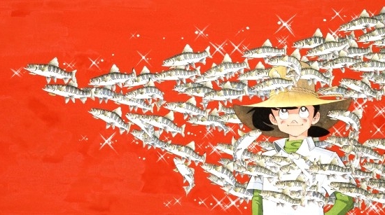 矢口高雄の絵画作品　タイトルは、山魚女群泳