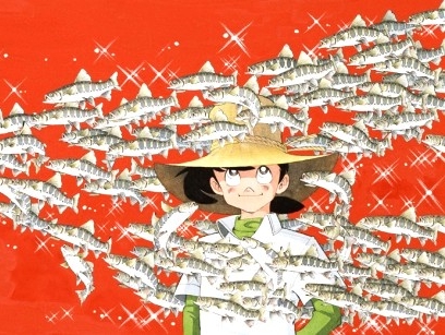 矢口高雄の絵画作品　タイトルは、山魚女群泳